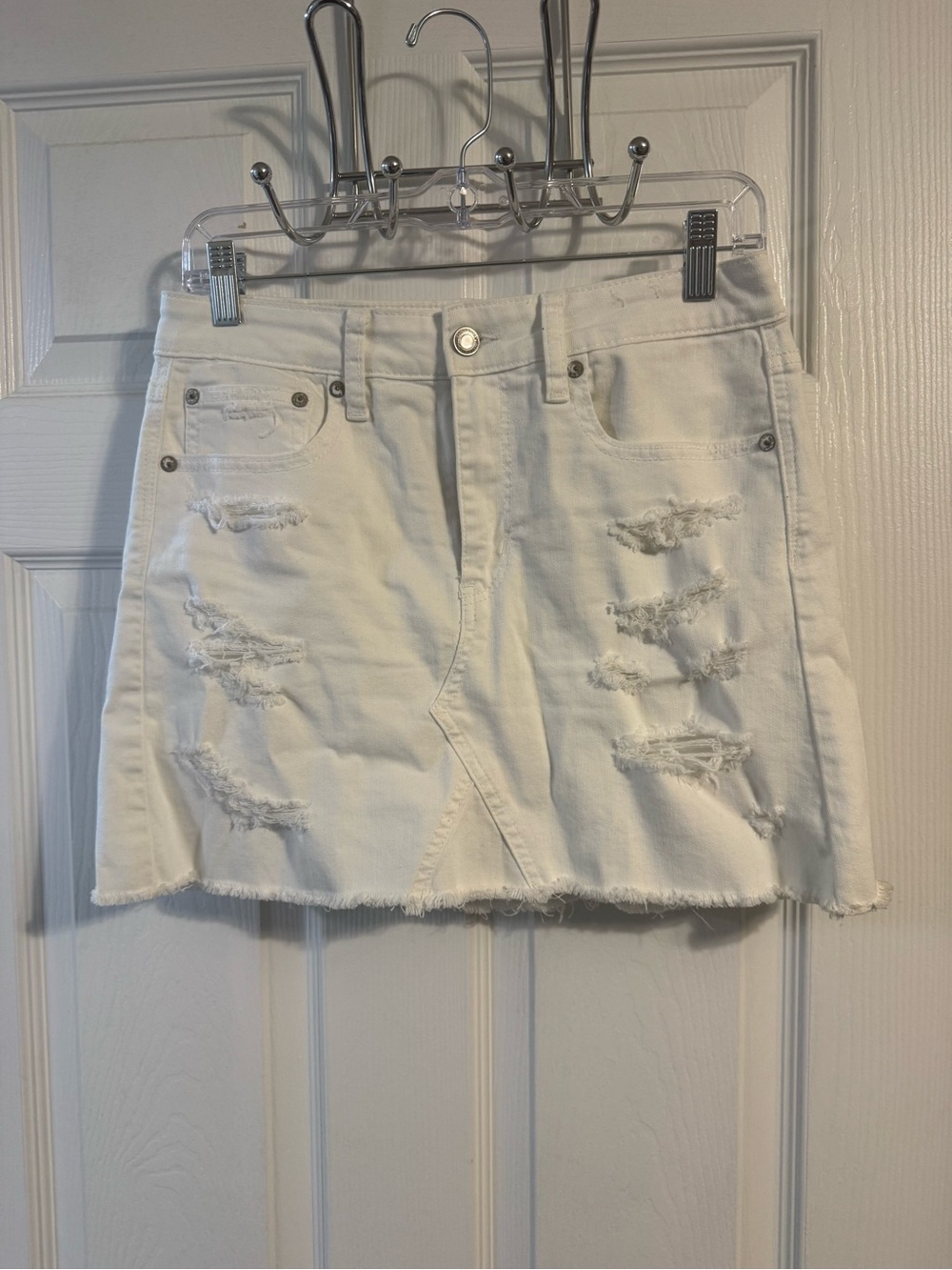 American Eagle Outfitters White Distressed Denim Mini Skirt
